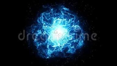 宇宙大爆炸，蓝色大爆炸。 大爆炸，宇宙的起源。 动画标志的天文背景